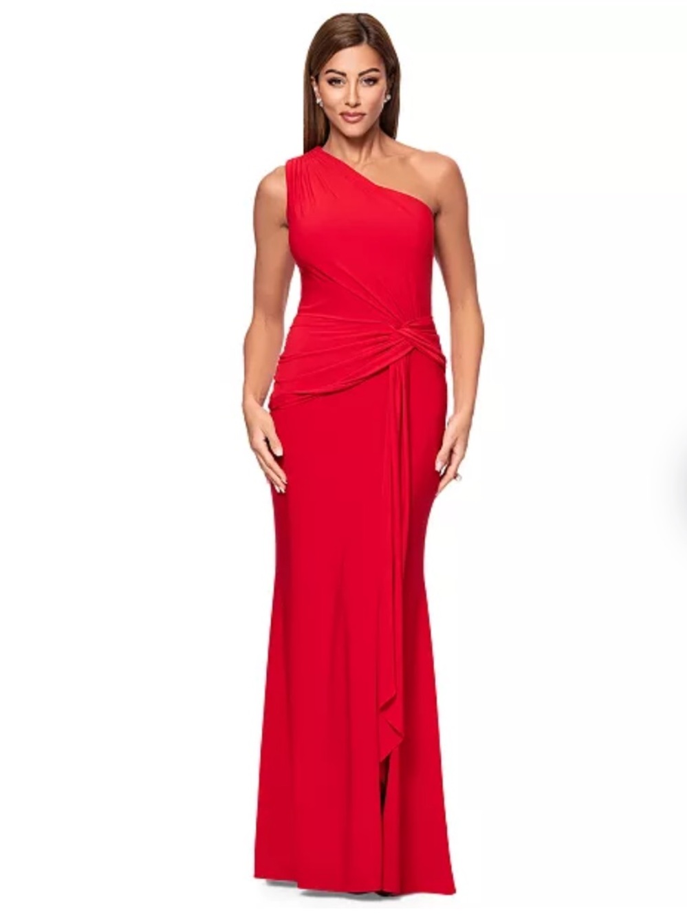 Xscape One-Shoulder Red Evening Gown